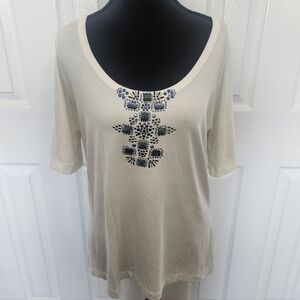 St John Size Large Short Sleeve Beaded T-shirt White